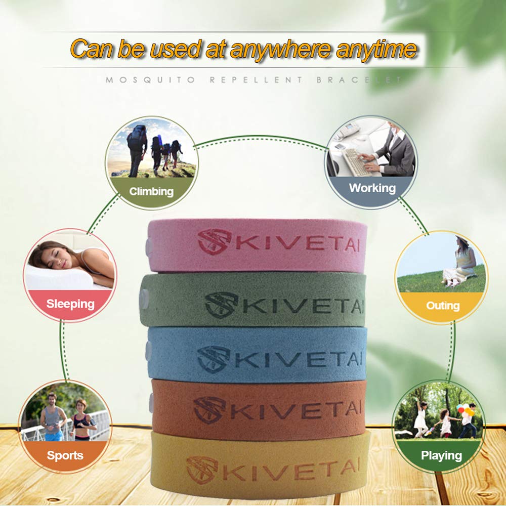 KIVETAI Bracelet Anti Moustique,12 Paquets Matériau Naturel et Non Toxiques Intérieur ou extérieur Anti-moustiques Anti-moustiques Voyage sans Danger pour Les Enfants et Les Adultes