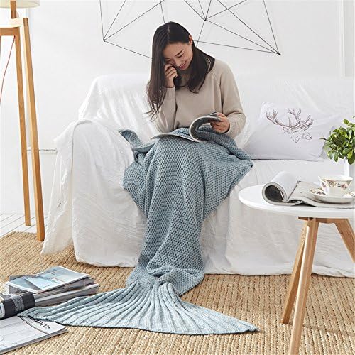 iSunShine Mermaid Tail Blanket Crochet for Kids and Adult, All Seasons Soft Knitted Blanket Sleeping Bag, 32"x71", Gray