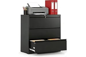 Luzfuego Metal Lateral File Cabinets, 3 Drawer Steel Wide Filing Organization Storage Cabinets with Lock, Home Office Furnitu