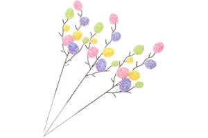 DIYEAH 3pcs Artificial Easter Egg Branches Floral Picks for Easter Tree and Home Decor, Foam Egg Stems