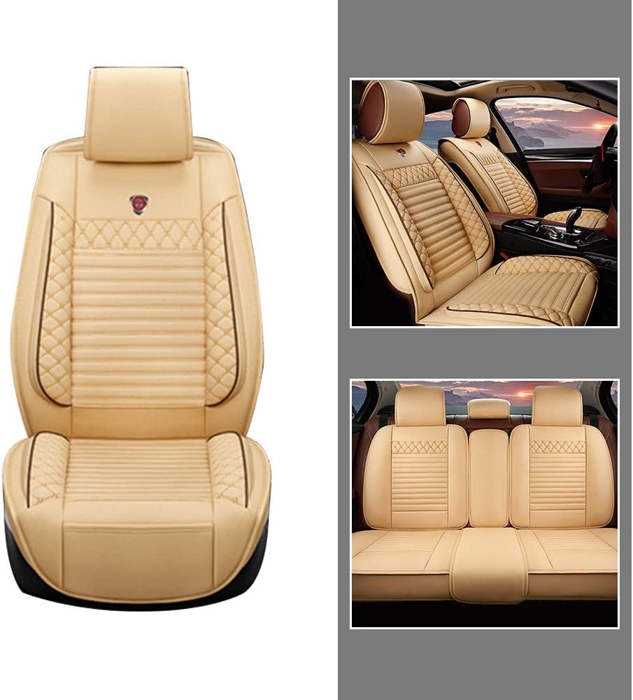 Car Front + Rear Seat Covers For Isuzu D-Max mu-X Leather Seat Cover Full Protection Set Cream color
