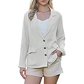 Allegra K Casual Linen Blazer for Women Lapel Collar Long Sleeve Summer Lightweight Business Casual Jacket