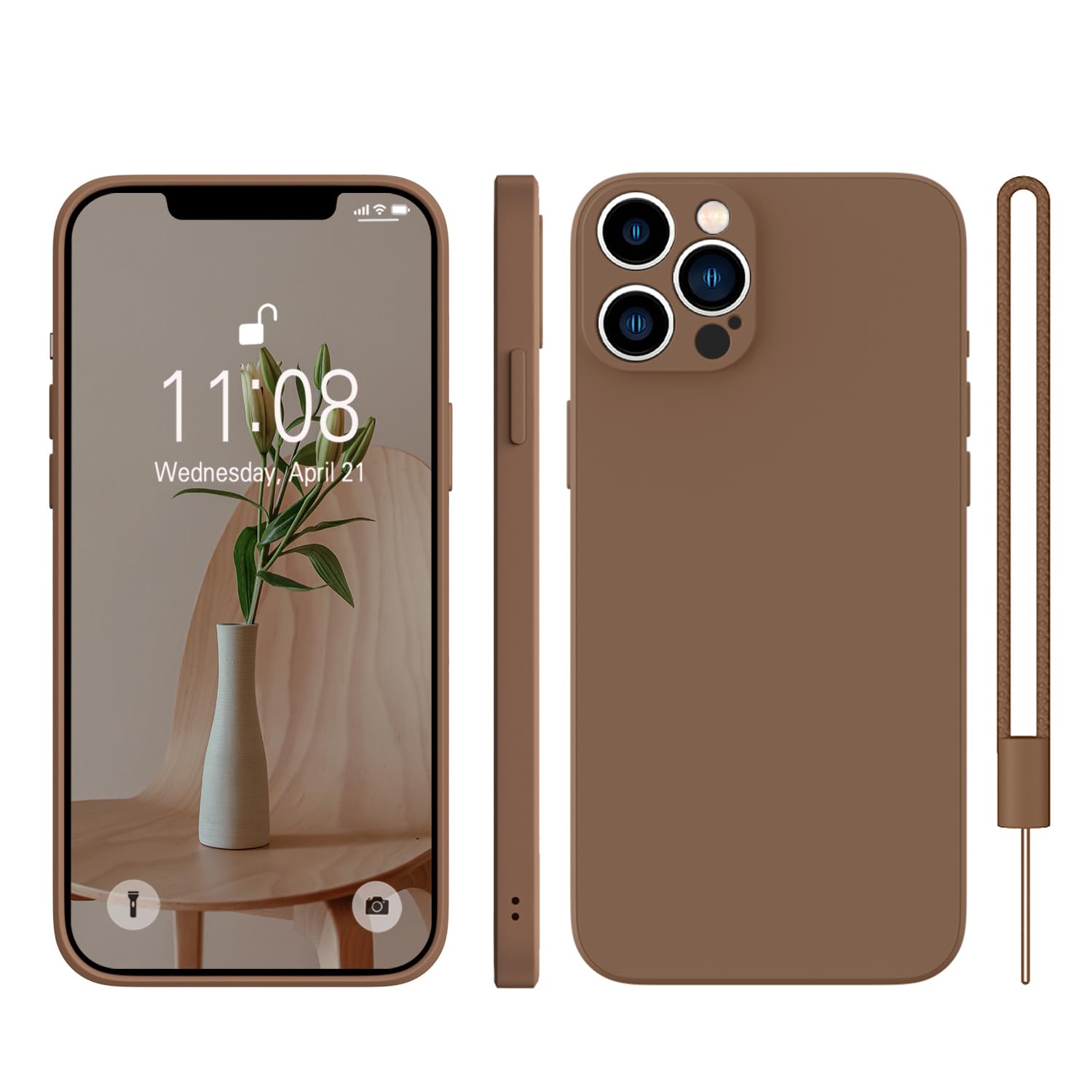 KPPIT for iPhone 13 Pro Max Case Silicone,Shockproof Cover with Microfiber Lining 6.7 inch,Full-Body Protective for iPhone 13 Pro Max Phone Case(Brow) Brown