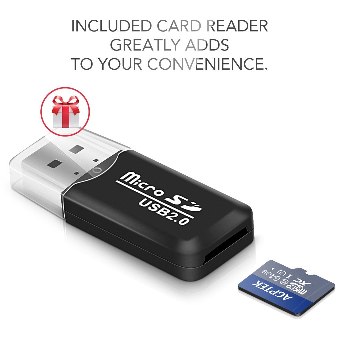 AGPTEK Carte Mémoire de 64Go avec Lecteur de Cartes, Carte Micro SD/TF Compatible avec Téléphone Intelligent, GPS, Tablettes PC, Appareils Photo Numériques et Tout MP3 AGPTEK- Noir et Bleu