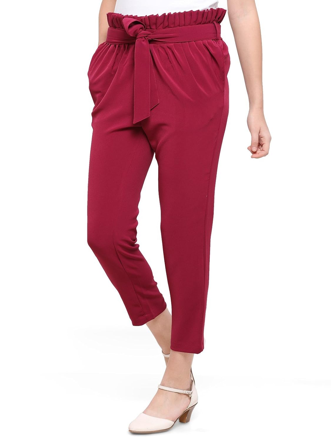 smarty pants women's poly spandex solid wine ankle length pants (smpt-93a)