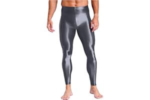 easyforever Men's High Waist Shiny Leggings Stretch Compression Pants for Sports Fitness Clubwear