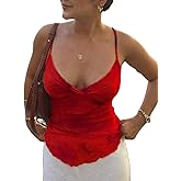 Women Y2k Floral Mesh Cami Top Sexy Spaghetti Strap Tank Top Deep V Neck Flower Graphic Camisole Summer Streetwear