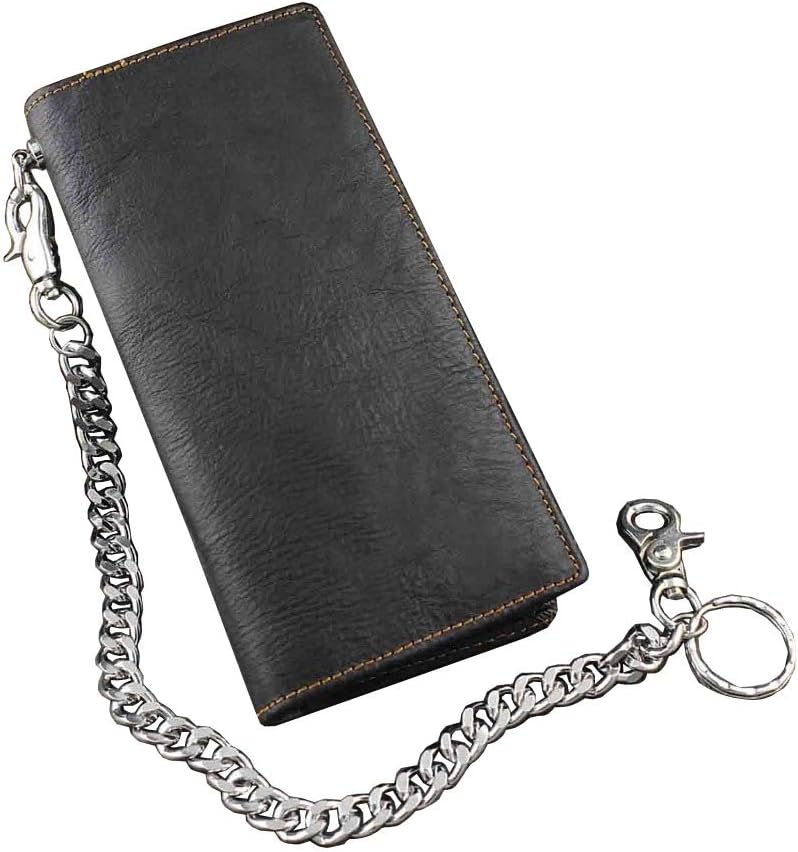 Mens Card/Money Holder Genuine Leather Wallet Purse w/Chain (Long style)