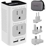 Castries 220V to 110V Voltage Converter, 2000W Power Converter Travel Adapter Worldwide Power Adapter with 2 USB Ports and EU