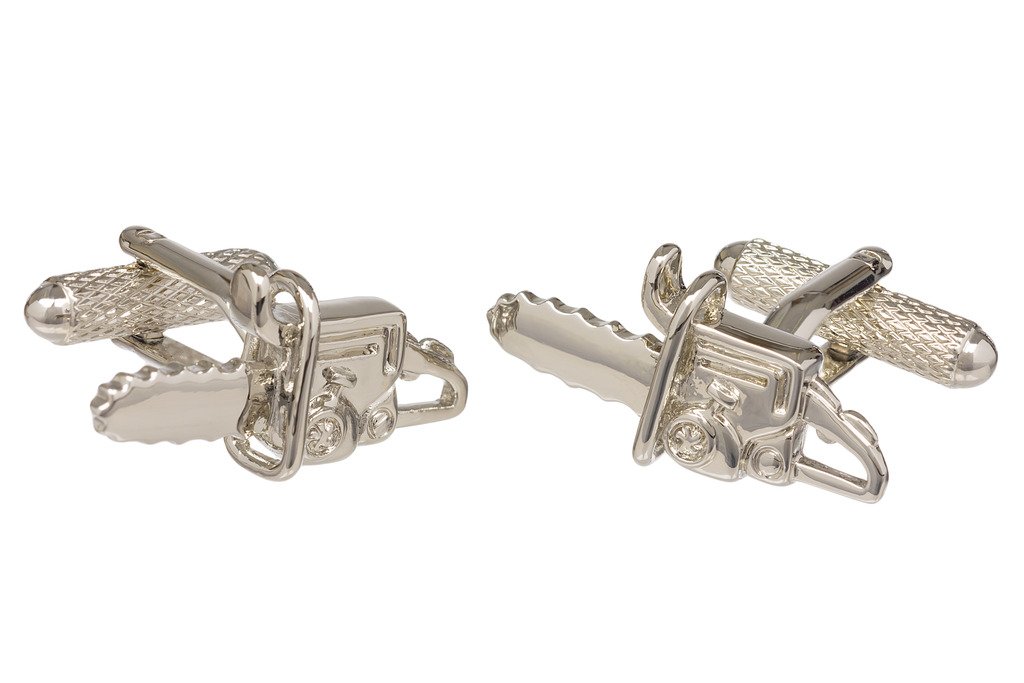 Silver Colour Chainsaw Shirt Cufflinks Presented in a GS Cufflink Box