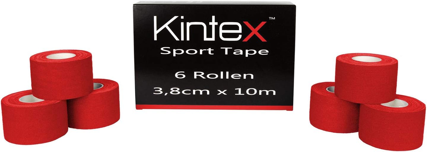 Kintex6 Rollen Sporttape, 3,8 cm x 10 m, unelastisch, starres Tape, zur Fixierung und Stabilisierung von Gelenken, Fingertape, Tapeverband, hautfreundlich, reißbar
