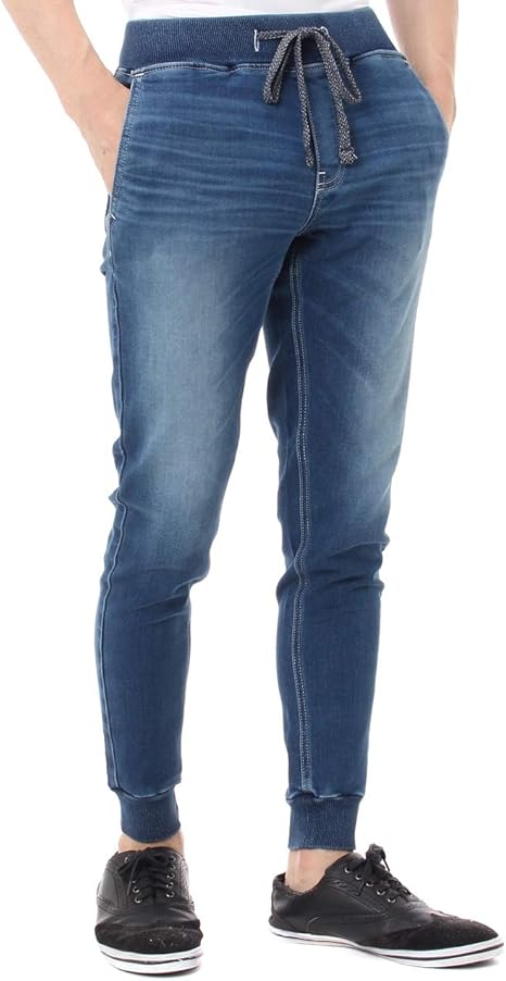Amazon アズールバイマウジー パンツ ジーンズ Men S ニュードビーデニム スリムジョガーパンツ 251bam12 139g Xl ブルー メンズ ジーンズ 通販