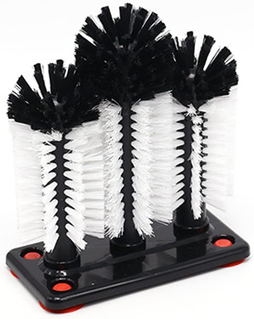 Bottle Cleaning Brush with Suction Base, Glass Cup Washer, 3 Pieces Head Bristle Brush for Beer Cup, Long Leg Cup, Red Wine Glass and More Bar Kitchen Cup