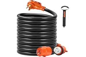 VEVOR 30 Feet RV Power Cord, 50 Amp, Heavy Duty STW 6/3 + 8/1 Generator Cord, NEMA 14-50P Male NEMA SS2-50R Female Plug, with LED Indicator Handle 15A Adapter, for RVs, ETL Listed