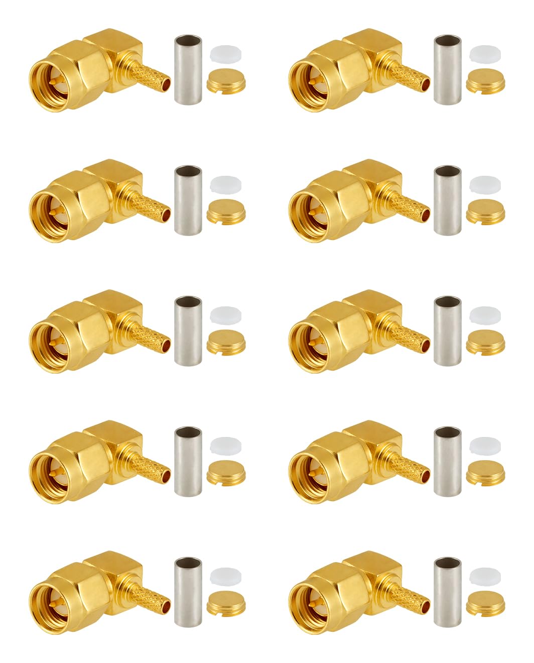 Vecys 10 PCS SMA Connectors SMA Male Right Angle Crimp Connector for RG316 RG174 RF Coax Cable