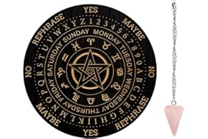 AHANDMAKER 7.8" Witch Pendulum Board, Wooden Dowsing Planchette with Rose Quartz Crystal Dowsing Pendulums Witchcraft Divination Tools for Spirit Altar Decoration - 5-Pointed Star Constellation