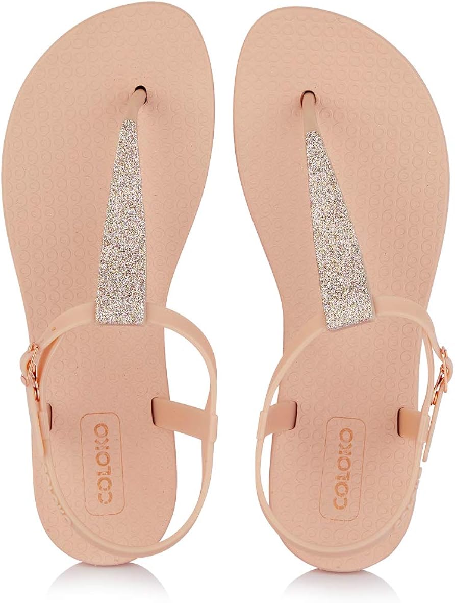 Coloko Amaryllis Curve Glitter Sparkly Tbar Flip Flops Sandals Amazon