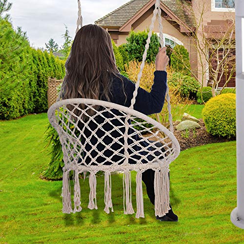 Hammock Chair Macrame Swing - [Delivery from US] Handmade Hanging Swing Chair Prefect for Outdoor, Home,Bedroom, Patio, Deck, Yard, Garden - Thumbnail 2