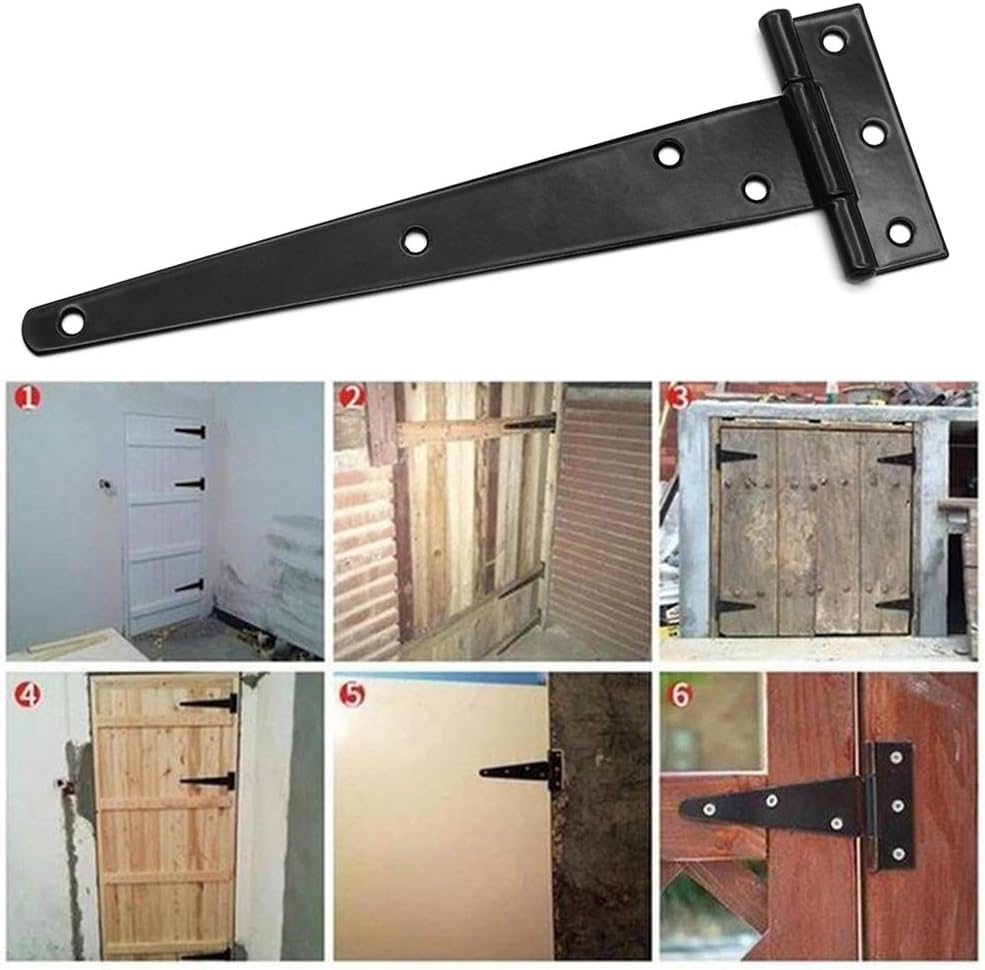 D-Orange 2 Pack T-Hinge Gate Shed Hinges 200mm/8 Inch Heavy Duty Metal Black Strap Hinges With Screws for Gates Shed and Barn Doors - Image 5