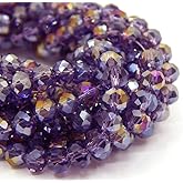 Perlin Czech Bohemian Crystal Glass Beads Faceted Rondelle 6mm 85 Pieces Round Loose Spacer 1 Strand Beads for DIY Jewelry Earrings Necklace Bracelet Key Chains Making (Purple AB)