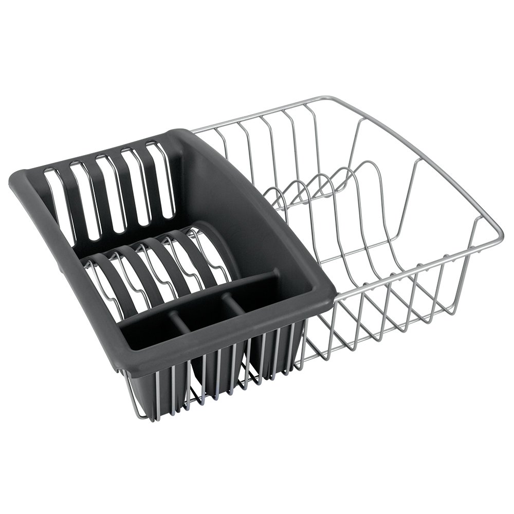 Metaltex Poltherm Coating Aquatex Dish Drainer with Cutlery/ Plate Attachment, Grey/White, 35 x 30 x 11 cm