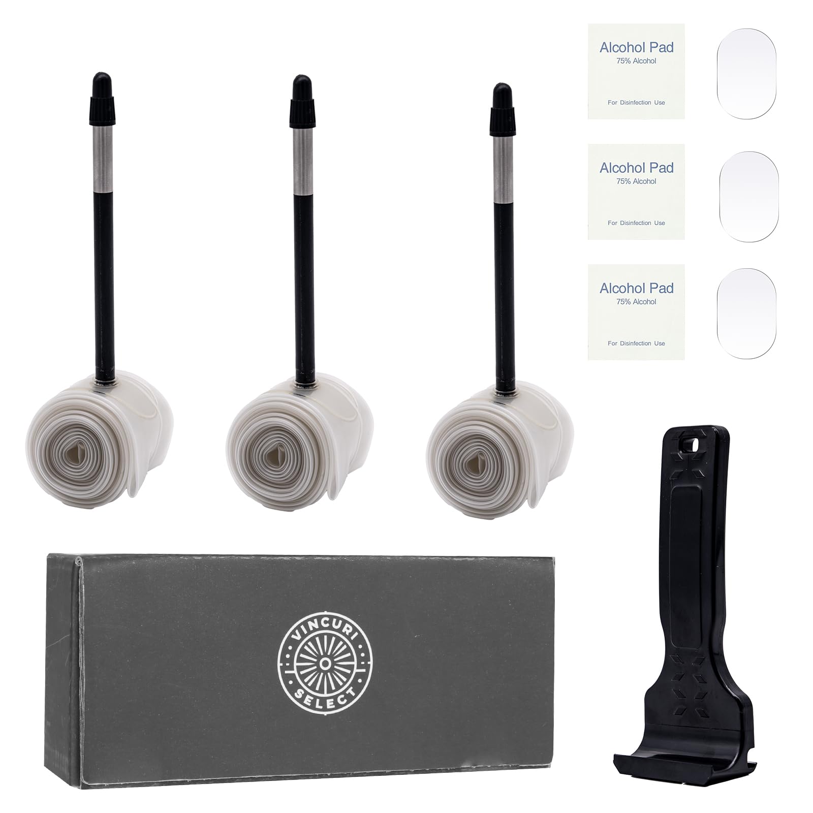 VincuriSelect Pack of 3 Ultra-Light TPU Inner Tubes for Road Bike 700c, Compatible with 700 x 18C-32C Tyres, Presta 85 mm + Tyre Lever & Repair Kit