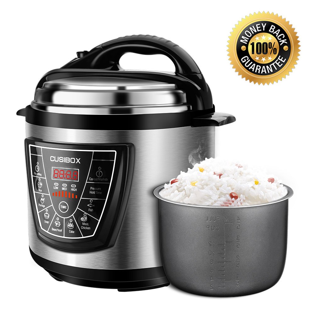 Electric Pressure Cooker, CUSIBOX Multifunctional Electric Pressure Cooker, Stainless Steel 6Qt 1000W Rice Cooker, Egg Cooker, Steamer and Warmer