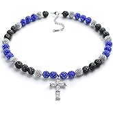 16 Inch Baseball Necklaces for Boys, 18-20 Inch Baseball Necklace, Rhinestone Baseball Bead Necklace, Baseball Cross Necklace for Men, Adjustable Baseball Drip Bling Necklace for Baseball Team Lovers