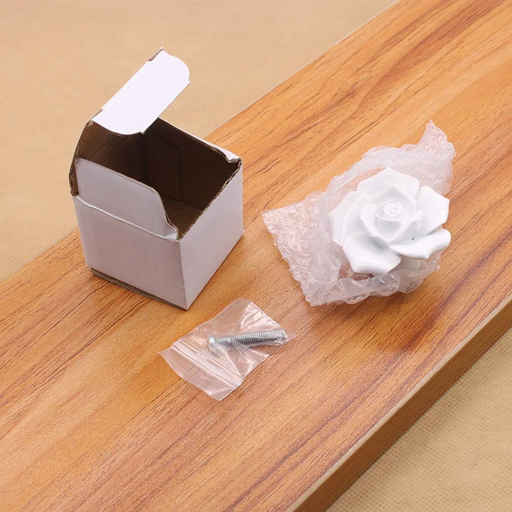 POFET Handle Zinc Alloy Ceramic Rose Single Hole Wardrobe Drawer European Antique Copper 5 Packs, Bronze White Rose - Image 4