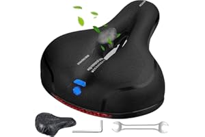 Bike Seat, Replacement Wide Saddle Bicycle with Waterproof Memory Foam Padded Leather, Reflective Strip Seat Cushion and Shoc