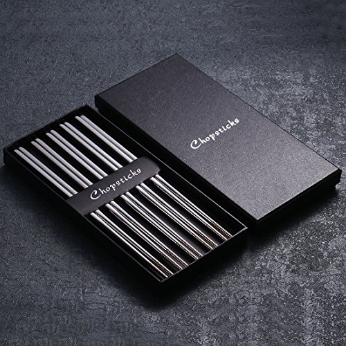 image for DEVICO 10-Pairs Metal Steel Chopsticks 18/10 Stainless Steel Flatware 
