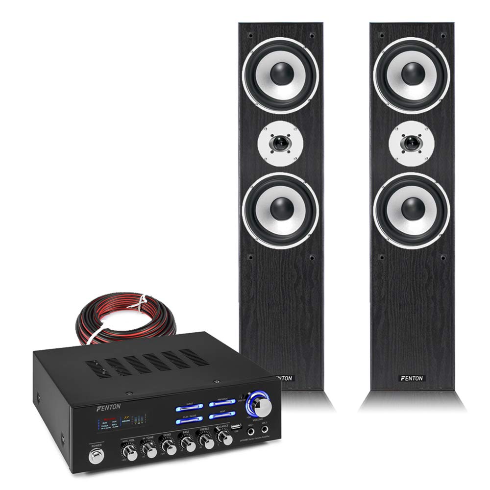 em Bluetooth Home Hifi Stereo System Black Floor Standing Speakers and Amplifier