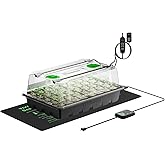 VIVOSUN 1-Pack 40-Cell Seed Starter Trays with 1 Set of LED Lights and 10"x20.75" Seedling Heat Mat, 3.6" Higher Cover, Adjustable Vents, Drainage Holes, Green Propagation Tray for Planting Seeds