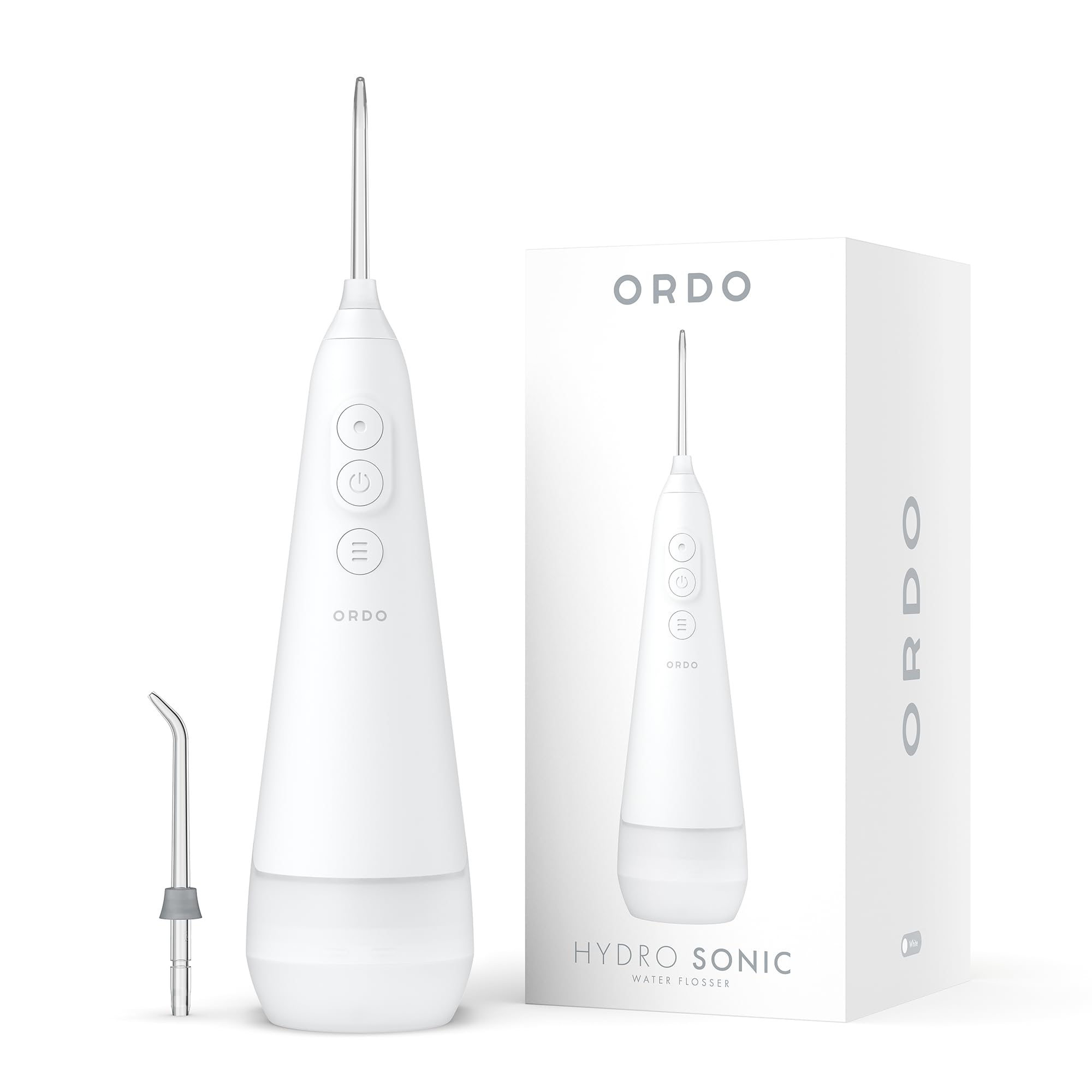 Ordo Water Flossers for Teeth, Cordless IPX7 Waterproof Oral Irrigator, 3 Pressure Settings, Portable, Rechargeable Electric Sonic Flosser, Dental Professional Recommended, White