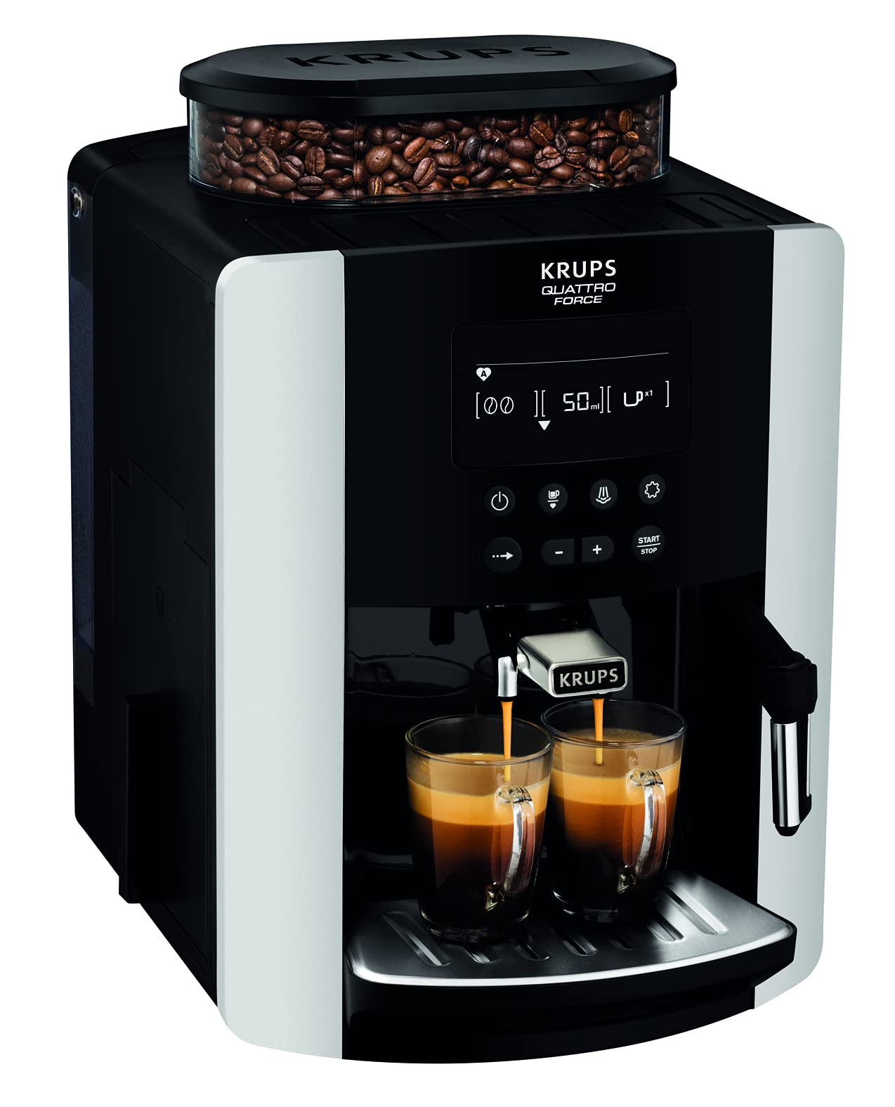 Krups Arabica Silver Expresso Broyeur à Grains, Broyeur, Cafetière Expresso, Machine à café Grains, Machine Espresso Automatique, Ecran LCD EA817810