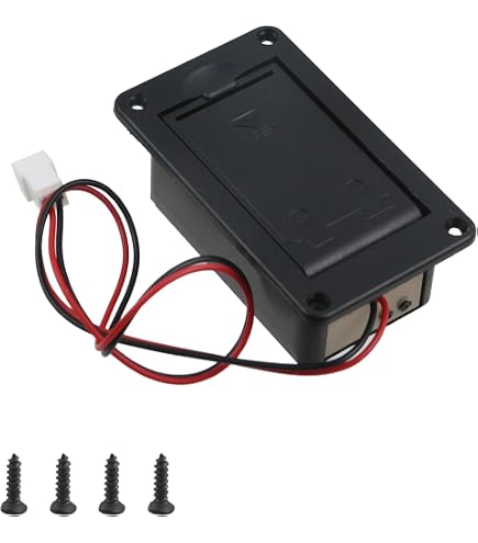 Caja De Batería 9V Para Pastilla De Guitarra Acústica EQ-7545R - Fácil Acceso, Color Negro, Incluye Soporte