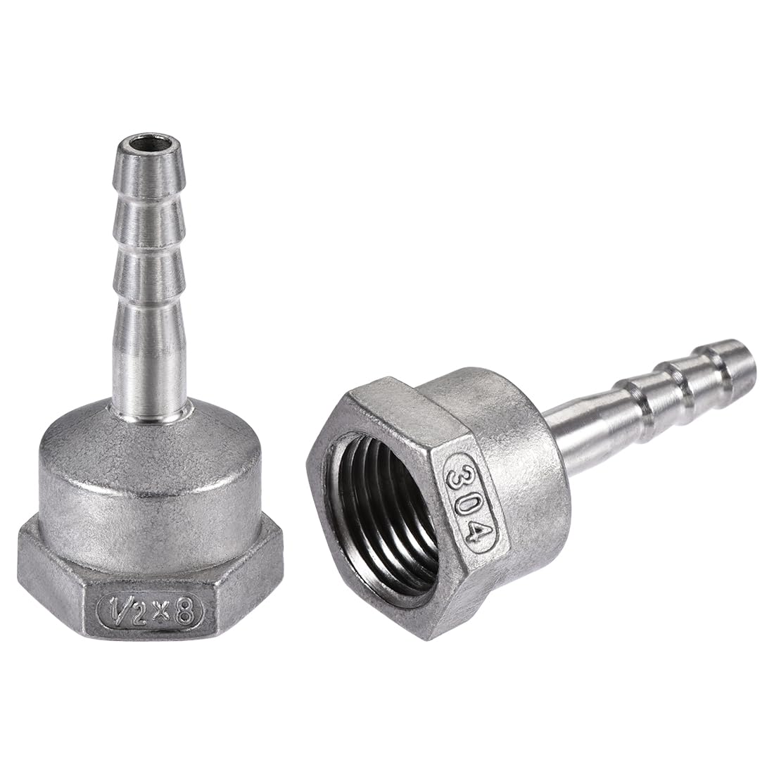 sourcing map 304 Stainless Steel Hose Barb Fitting Coupler, 8mm Barb x PT1/2 Female Thread Pipe Adapter, 2Pcs