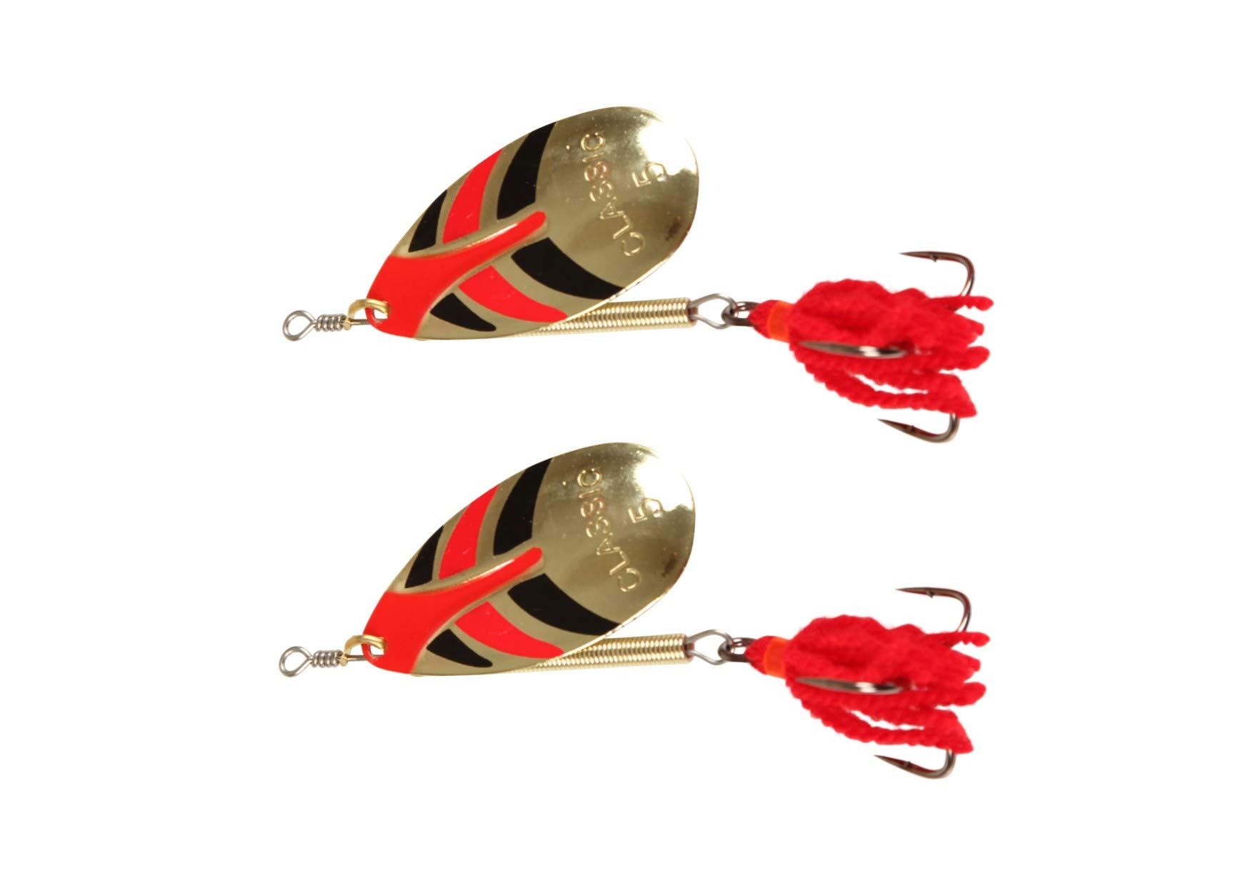 FISHZONE - 2 Pack of Quality VAPATAIL GOLD Classic Design Predator Spinners with Trebles & Tail (Multiple Blade Sizes 1 2 3 4 5 6) Pike Perch Trout (Blade 4-12g - 40mm)