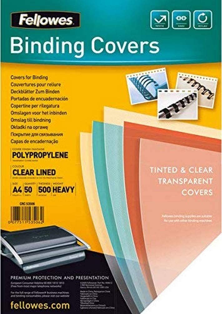 Fellowes Fantasisie Polpropylene Binding Cover- Clear Lined (Pack of 100)