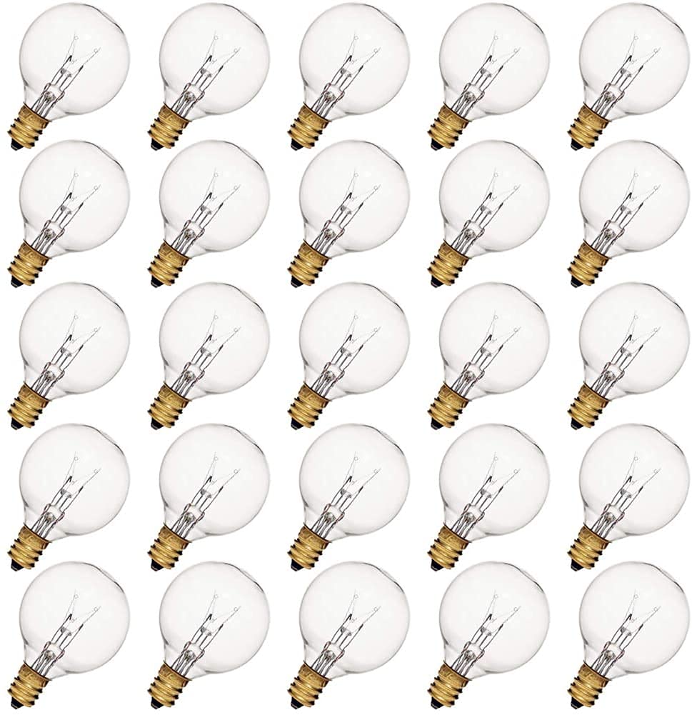 25 Pack G40 Replacement Bulbs, 7 Watt G40 Clear Globe Light Bulbs for String Lights, Candelabra Screw Base, Fits E12 and C7 Sockets, Indoor/Outdoor Use