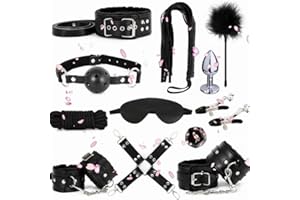 12 Piece Leather Multifunctional Training Set, Feather Stick, Nylon Rope, Sleep Eye Mask, Bedroom Portable Set - D-4 （Black）