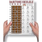 Baritone Ukulele Chord Chart Fretboard Note Map Bari Uke Poster 8.5x11 | Laminated Chart Learn faster 21 major minor 7th chords fretboard notes DGBE tuning bari uke lessons music teachers practice