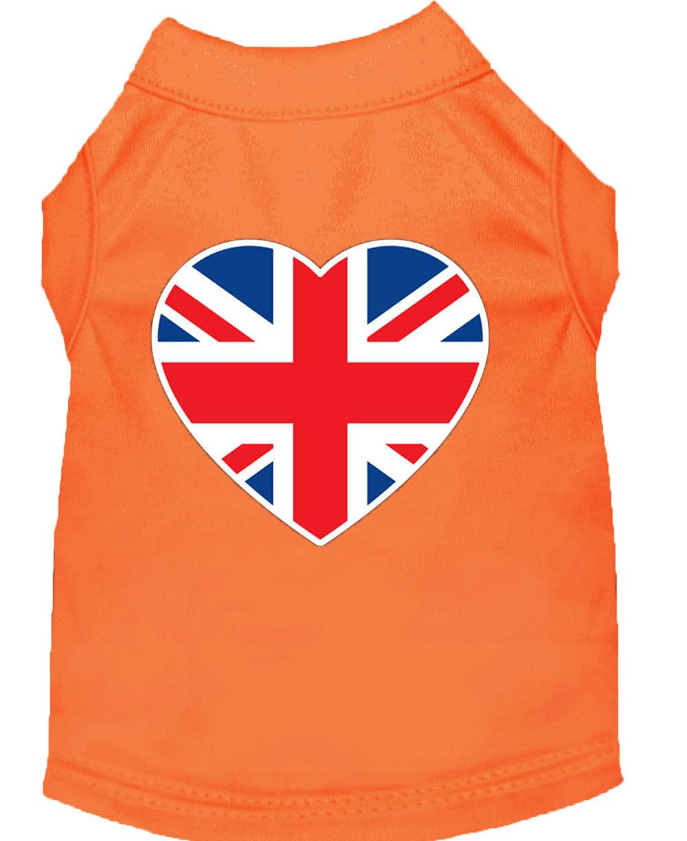 Mirage British Flag Heart Screen Print Dog Shirt, XXX-Large, Orange