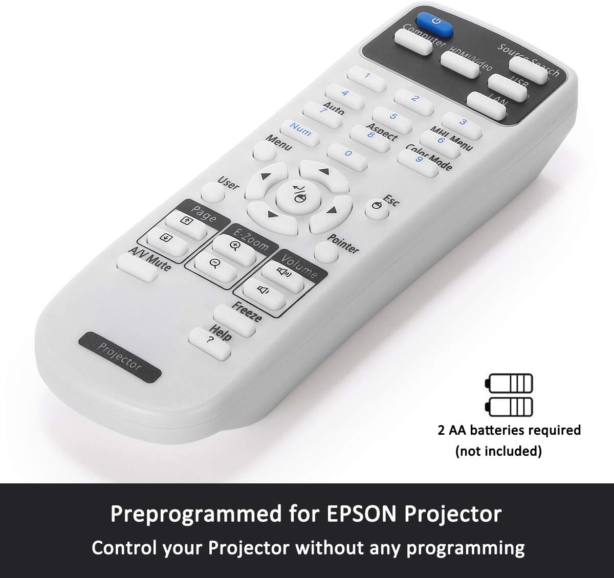AuKing Projector Remote Control for Epson 1547200 EB-S02 EB-S02H EB-S11 EB-S110 EB-S11H EB-S12 EB-W01 EB-W02 EB-W12 EB-X02 EB-X11 EB-X11H EB-X12 EB-X14 EB-X15 EB- 420 425W 430 435W 470 475W 480 485 - Image 5
