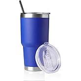 DOMICARE 30 oz Tumbler with Lid and Straw, Stainless Steel Tumblers Bulk, Insulated Vacuum Double Wall Travel Coffee Mug, Durable Powder Coated Tumbler Cup (Dark Blue, 1)