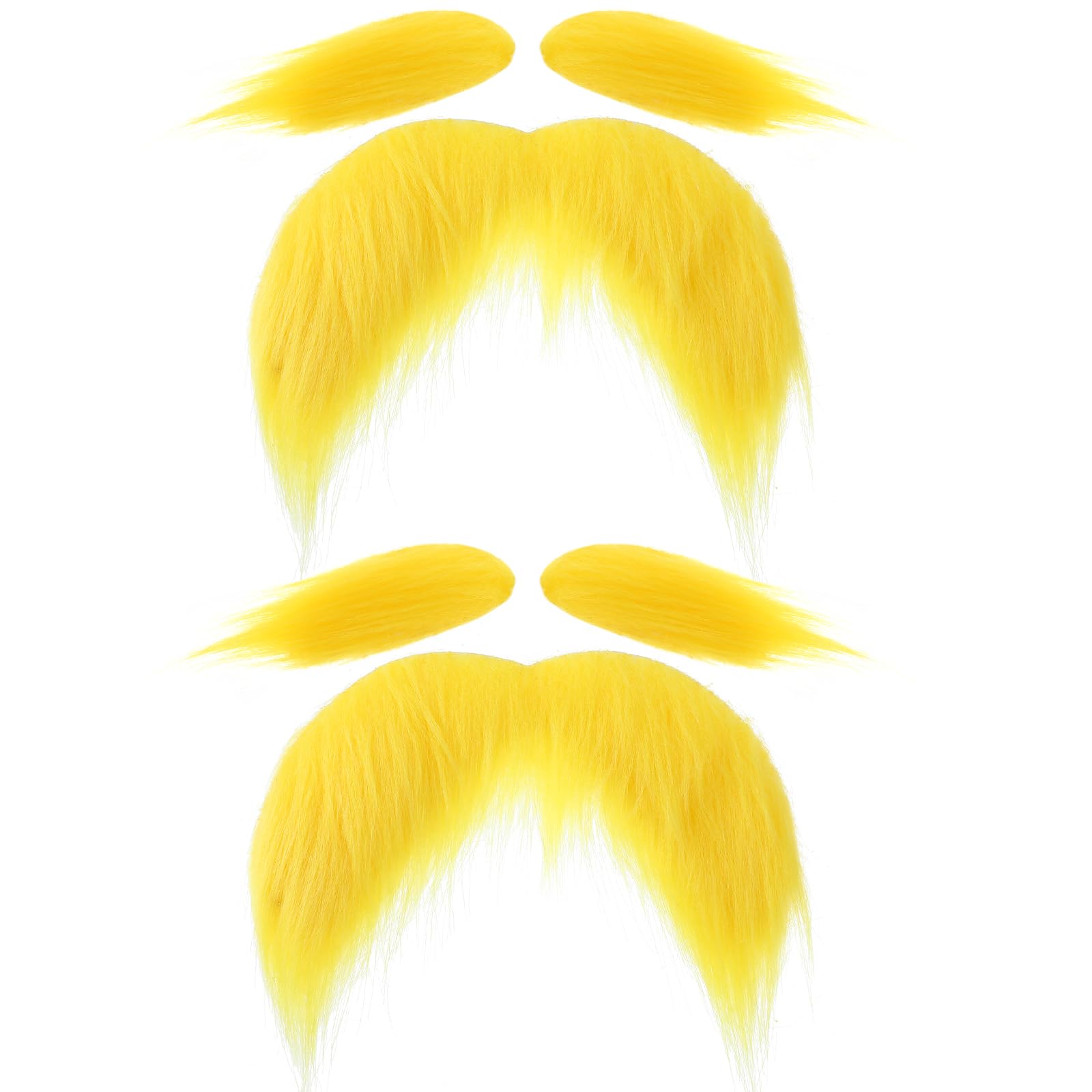 Yolev 2 Pcs Self-Adhesive Fake Mustache and Eyebrows Set Yellow Moustache Fake Beard and Eyebrows for Halloween Christmas, Cosplay Parties Fancy Dress Costume Accessories