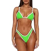 Roevite Women's Sexy String Bikini Set Halter Neck Two Piece Swimsuit Cheeky High Cut 2 Piece Swimwear