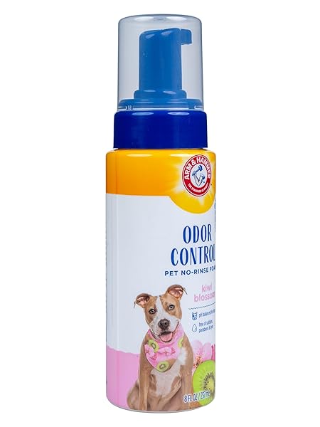 ARM & HAMMER FOR PETS ODOR CONTROL PET NO-RINSE FOAM WITH BAKING SODA, KIWI BLOSSOM SCENT, 8OZ; BEST ODOR ELIMINATING FOAM FOR DOGS AND PUPPIES; ARM AND HAMMER BAKING SODA WATERLESS DOG DEODORIZER