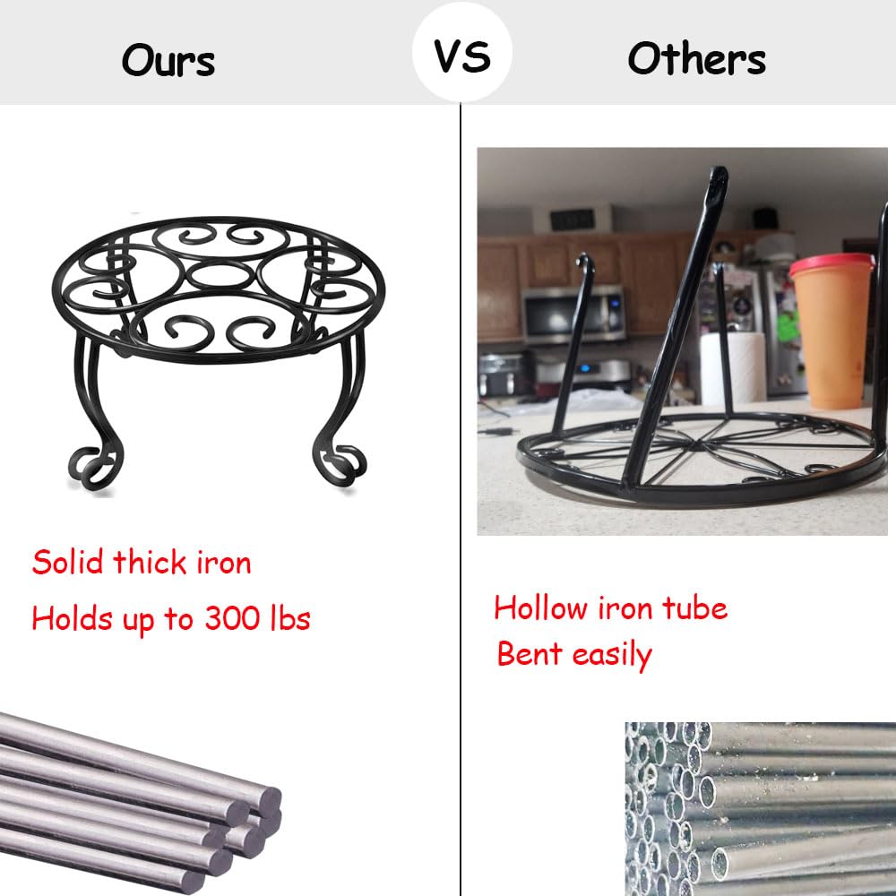 Uuuda Metal Outdoor Plant Stand 11.8IN Diameter Heavy Duty Plant Pot Stands for Indoor Round Flower Pot Support Rack Set of 2,Black
