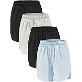 ATTIQOZI 4 Pack Girls Athletic Shorts,Girls Basketball Shorts,Kids Workout Soccer Short for Girl with Drawstring & Pockets